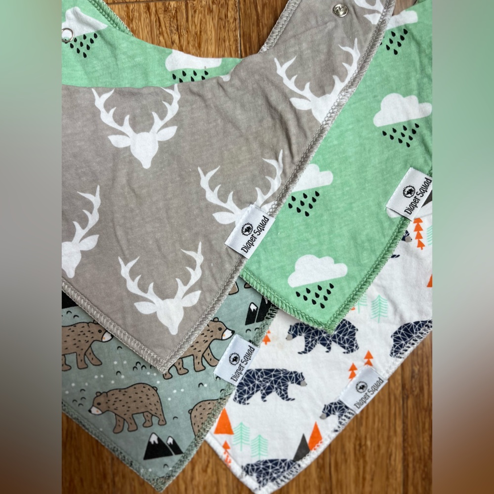 Diaper Squad Bandana Baby Bib Organic Cotton & Fleece 4 Count bundle. 1046